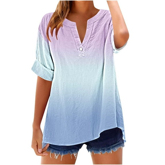 GERsome Women's Short Sleeve T Shirts Button V Neck Tops Casual Graphic Tees Lightweight Soft Loose Fit Summer Shirts, Sizes S-2XL