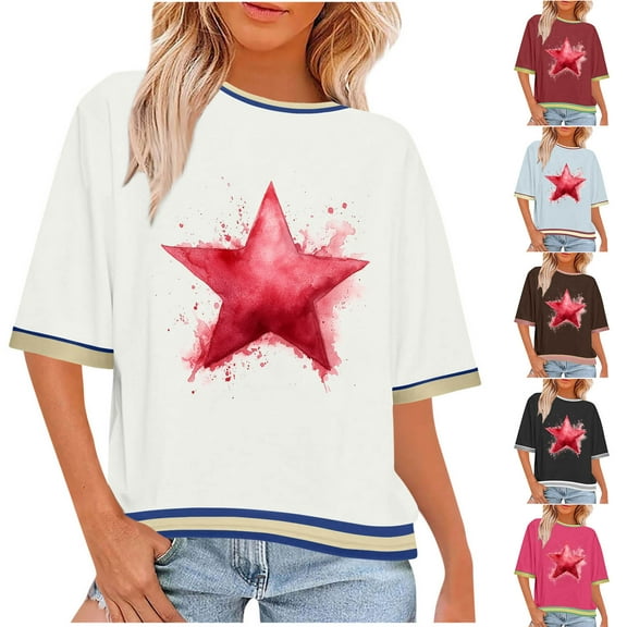 GERsome Women's Short Sleeve T-Shirts Crew Neck Crop Tops Summer Loose Fit Drop Shoulder Graphic Tees, Sizes S-3XL