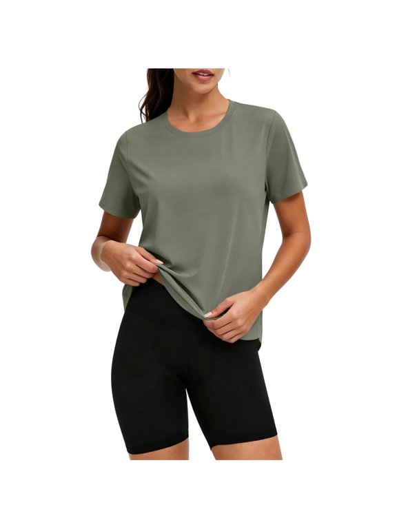 Women's Short Sleeve T-Shirts Crew Neck Quick Dry Athletic Running Workout Summer Tops,Light Green,Size M