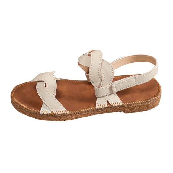 GERsome Women's Slide Sandals Open Toe Cross Strap Summer Flat Slingback Beach Sandals, Beige Size 8.5