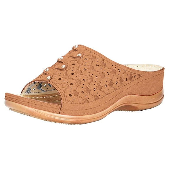 GERsome Women's Slip On Slippers, Indoor/Outdoor Retro Breathable Hollow Out Open Toe Wedge Sandals Thick Bottom Casual Sandals