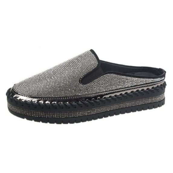 GERsome Women's Slippers Summer Closed Toe Flat Sandals Rhinestone Glitter On Casual Fashion Slippers Summer Beach Slip on Slipper Sandal