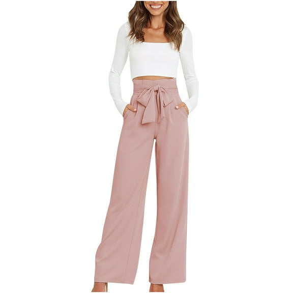 GERsome Women's Soft Palazzo Wide Leg Pant with Pockets High Waist Casual Loose Flowy Pants with Belt Belt detachable