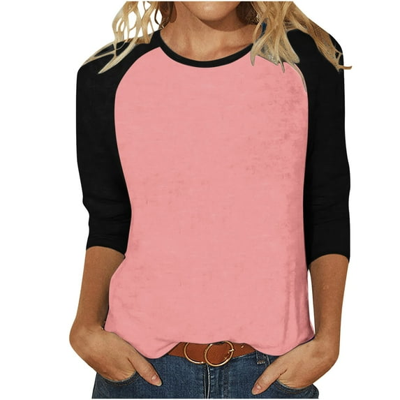 GERsome Women's Solid Color/Color Block Tunic Tops Casual 3/4 Sleeve Shirts Round Neck Pullover