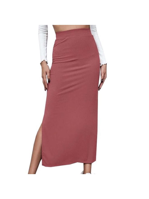 Women's Solid Color High Waist Side Split Maxi Bodycon Skirt