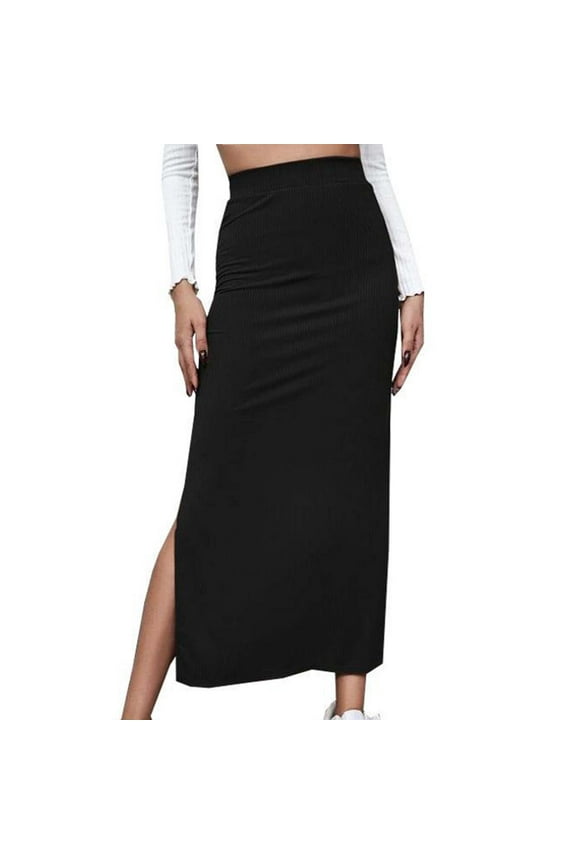 Women's Solid Color High Waist Side Split Maxi Bodycon Skirt