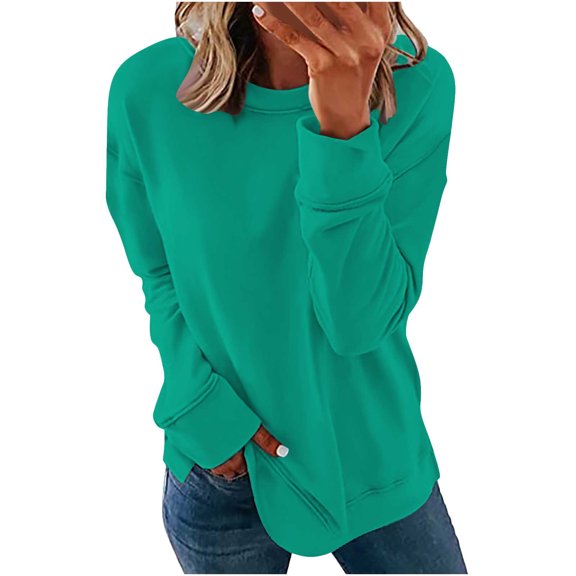 GERsome Women's Solid Color Long Sleeve Sweatshirt Casual Round Neck Loose Shirts Blouses(S-XXXL)