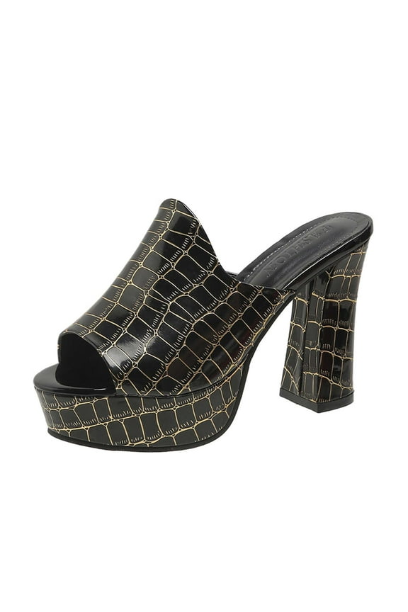 Women's Square Open Toe Platform Sandals Block Chunky Heeled Sandal Slip on Mules Comfortable Casual Dress Pumps Shoes