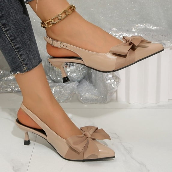 GERsome Women's Stiletto Heels Closed Pointy Toe Slip-On Slingback Dress Pumps Shoes for Wedding Work Office Business, Beige Size 7
