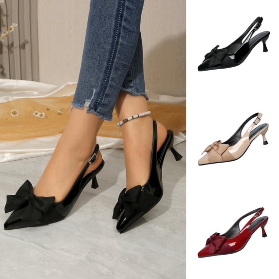 GERsome Women's Stiletto Heels Closed Pointy Toe Slip-On Slingback Dress Pumps Shoes for Wedding Work Office Business, Black Size 6
