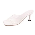 thumbnail image 1 of GERsome Women's Stiletto Heels Square Open Toe Sandals Clear Strap Slip-On Pumps Party Wedding Dress Shoes, White Size 9.5, 1 of 9