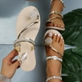 thumbnail image 1 of GERsome Women's Strappy Slide Sandals Rhinestone Open Toe Flat Sandals Slip On Toe Ring Slide Casual Beach Sandals, 1 of 9