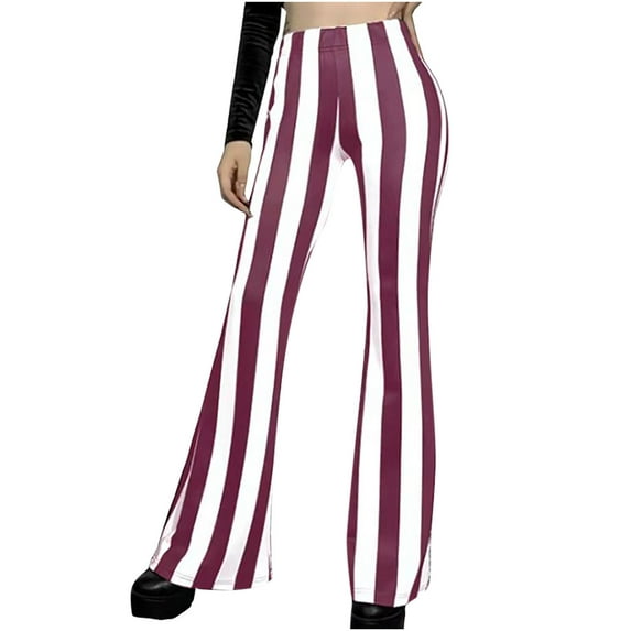GERsome Women's Striped Elastic High Waist Flare Bell Bottom Stretch Long Pants Slim Fit Loose Casual Long Pants