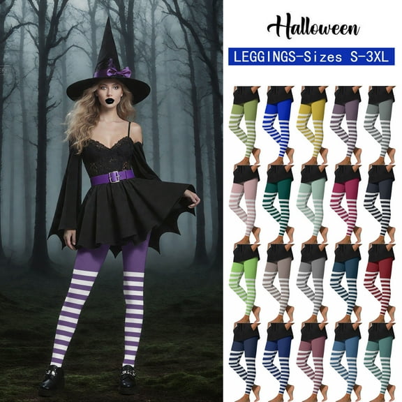 GERsome Women's Striped Leggings Full Ankle Length Tights Halloween High Waist Tight Pants Size S