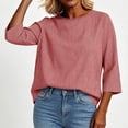 thumbnail image 1 of GERsome Women's Striped Shirts 3/4 Sleeve Crew Neck Comfy Cotton Linen Casual T-Shirts Loose Fit Red L, 1 of 5