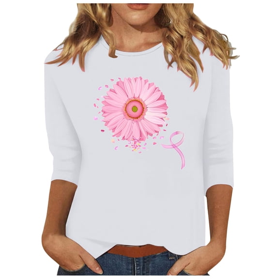 GERsome Women's Summer 3/4 Sleeve T-Shirts Round Neck Cute Tunic Tops Basic Tees Blouses Loose Fit Pullover