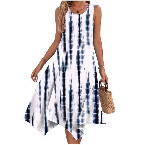 GERsome Women's Summer Dress Casual Crew Neck Sleeveless Bohemian Spaghetti Strap Floral Dress with Pockets