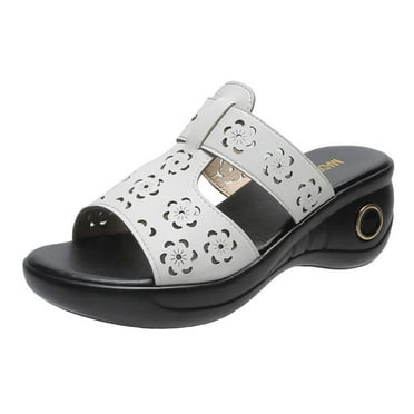 GERsome Women's Summer Sandals Wedge Summer Slip on Platform Slides Sandals Dressy Leather Slippers Comfortable Dress Walking Shoes
