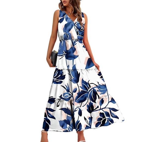 GERsome Women's Summer V Neck Strap Maxi Dress Long Dresses Spaghetti Strap Long Flowy Dresses