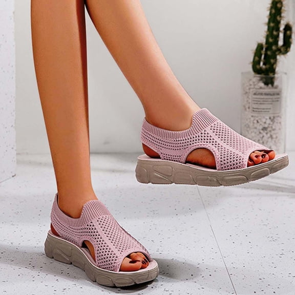 GERsome Women's Summer Washable Slingback Orthopedic Slide Sport Sandals, Comfy Knit Thick Bottom Fish Mouth Casual Sandals Mesh Soft Sole Casual Shoes