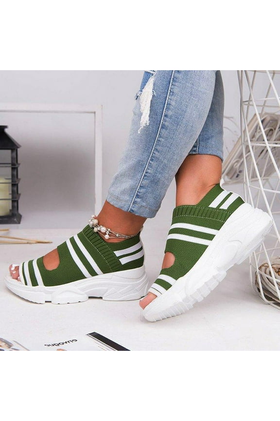Women's Summer Washable Slingback Orthopedic Slide Sport Sandals, Orthopedic Slide Sport Sandals Comfy Knit Thick Bottom Fish Mouth Casual Shoes