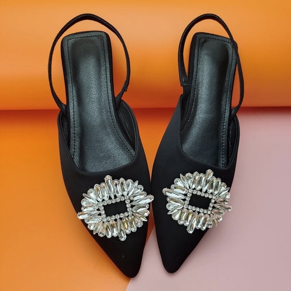 GERsome Women's Sunflower Diamond Slip-on Slippers Flat Heel Casual Comfortable Pointed Toe Sandals Trendy Gift Sandals