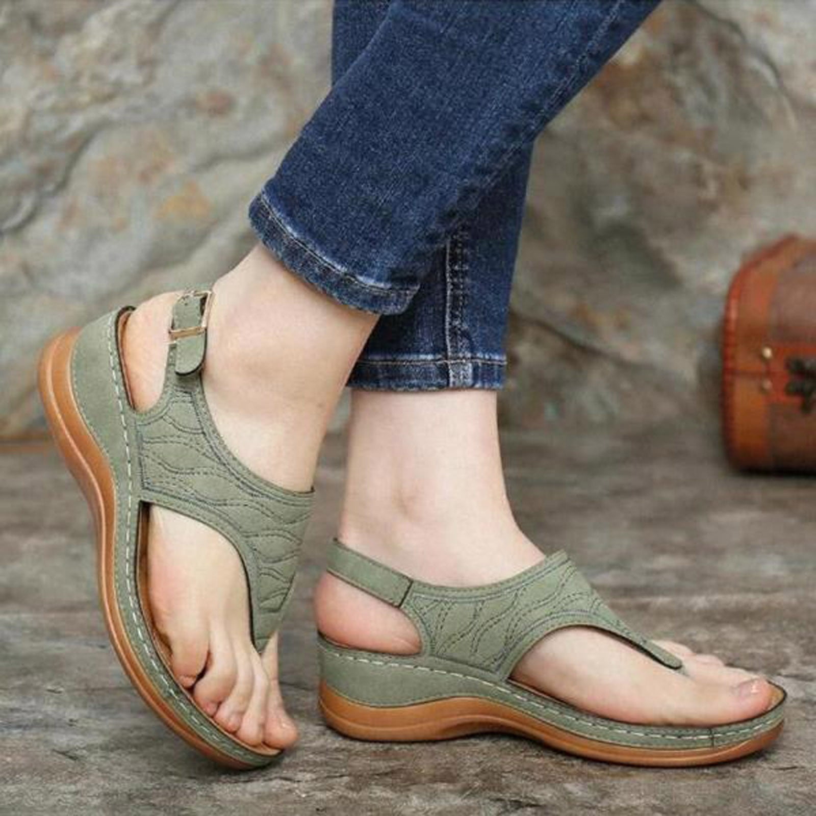 GERsome Women s T Strap Sandals Woven Breathable Dressy Summer Shoes Outdoor