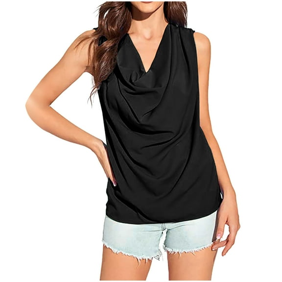 GERsome Women's Tank Tops Cowl Neck Ruched Draped Sleeveless Summer Casual Solid Color Tanks