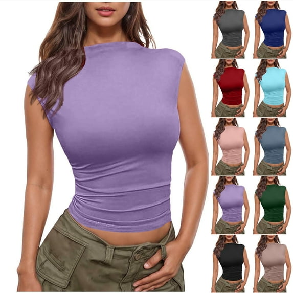GERsome Women's Tank Tops Crewneck Slim-Fit Sleeveless T-Shirt Solid Color Stretchy Bodycon Basic Tee Tops S-2XL