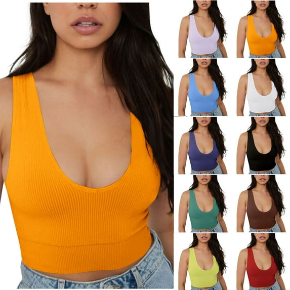 GERsome Women's Tank Tops Sleeveless Deep V Neck Crop Tops Summer Solid Color Slim-Fit Basic Athletic Workout Yoga Tee Shirts