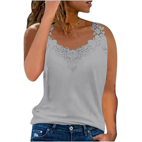 GERsome Women's Tank Tops Sleeveless Lace V Neck T-Shirt Summer Solid Color Casual Athletic Workout Yoga Tees S-2XL