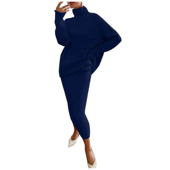 GERsome Women's Turtleneck 2 Piece Outfits Ribbed Knit Sweater Midi Pencil Skirt Set