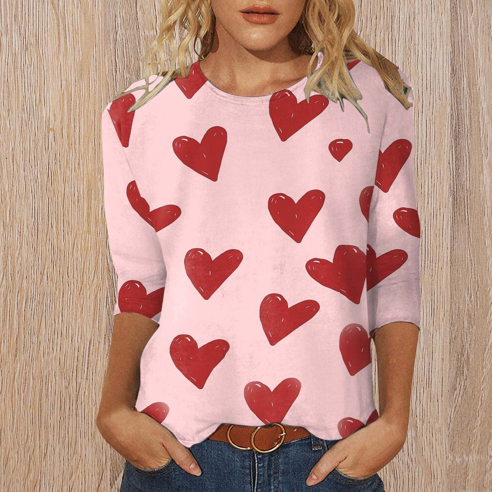 GERsome Women's Valentine's Day Heart Print T-shirt 3/4 GERsome Women's Valentine's Day Heart Print T-shirt 3/4
