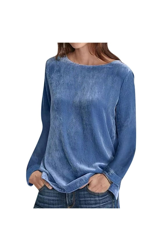 Women's Velour Sweatshirts Crewneck Long Sleeve Casual Pullover Soft Warm Shirts Velvet Tops Winter Fall
