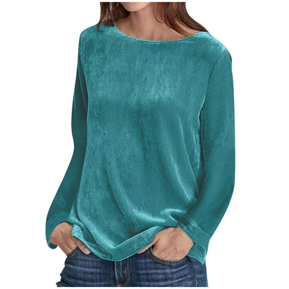 GERsome Women's Velour Sweatshirts Crewneck Long Sleeve Casual Pullover Soft Warm Shirts Velvet Tops Winter Fall