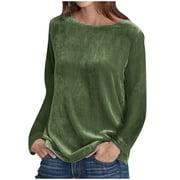 GERsome Women's Velour Sweatshirts Crewneck Long Sleeve Casual Pullover for Women Soft Shirts Velvet Tops