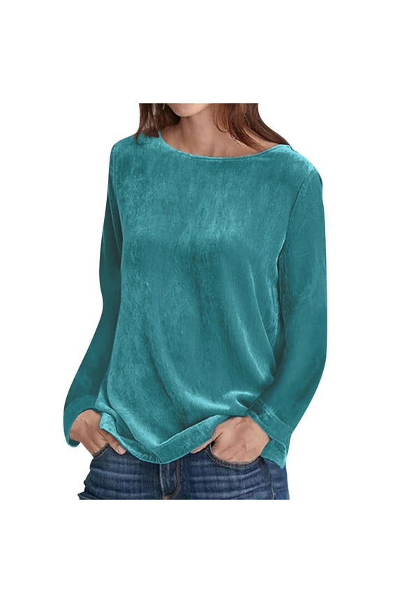 Women's Velour Sweatshirts Crewneck Long Sleeve Casual Pullover for Women Soft Shirts Velvet Tops