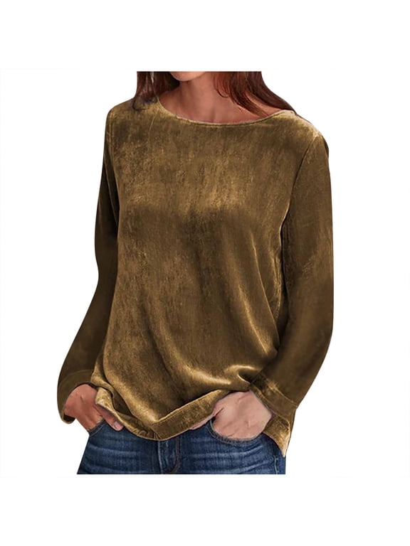 Women's Velour Sweatshirts Solid Color Crewneck Long Sleeve Casual Pullover for Women Soft Shirts Velvet Tops