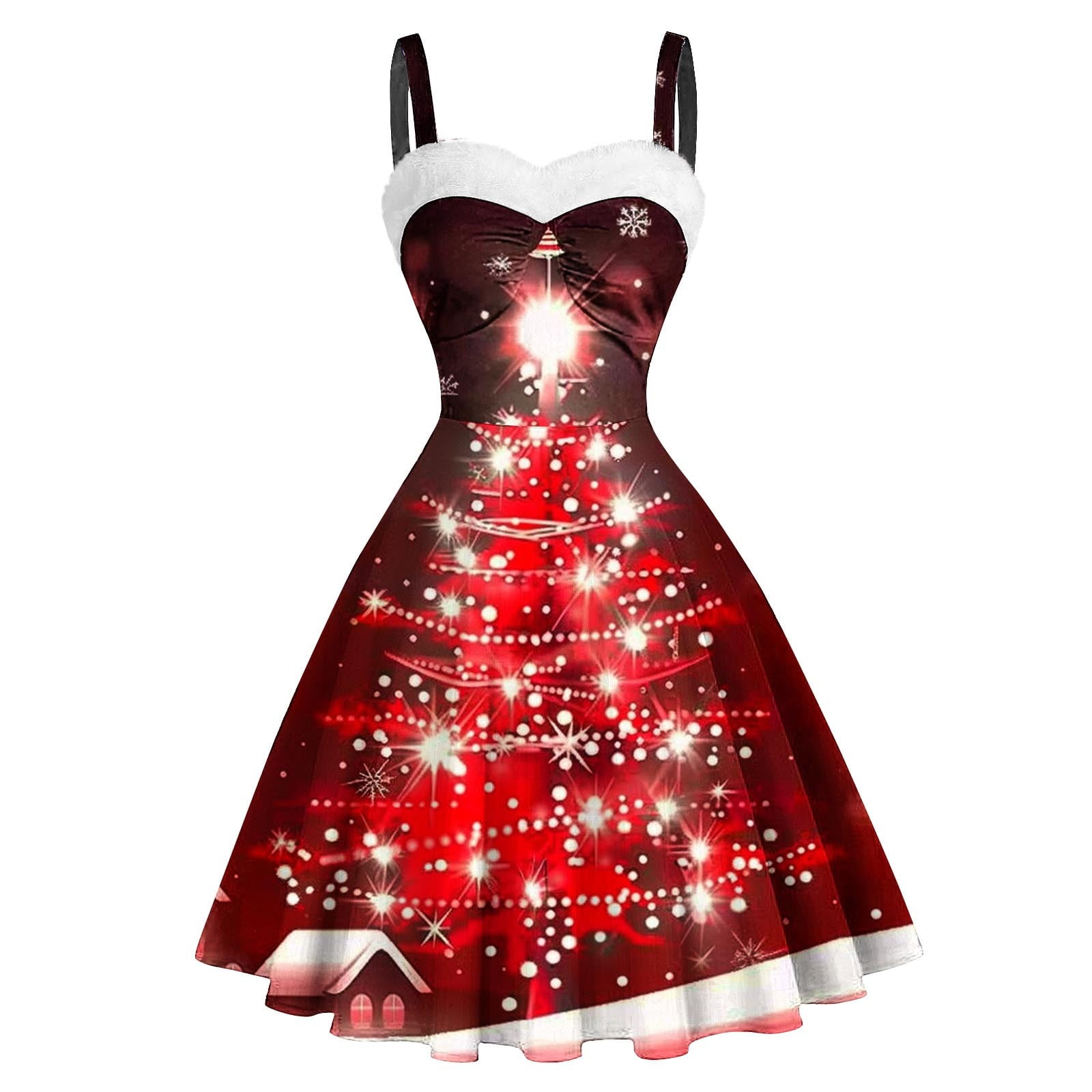 white christmas dresses Christmas Cartoon Women's Golf Sleeveless Zipper Dresses with Built in Shorts XL main image 0