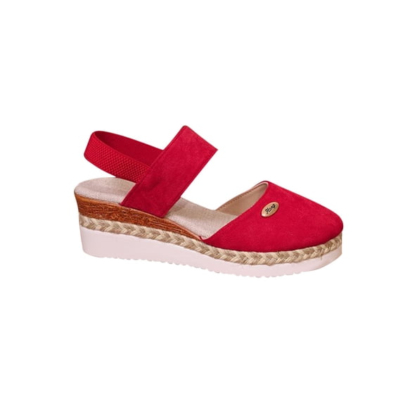 GERsome Women's Wedge Heels Sandals Espadrilles Platform Closed Toe Ankle Strap Comfort Walking Summer Beach Sandals, Red Size 7.5