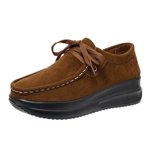 GERsome Women's Wedge Platform Loafers Closed Toe Lace-Up Summer Travel Work Outdoor Walking Shoes, Brown Size 5.5