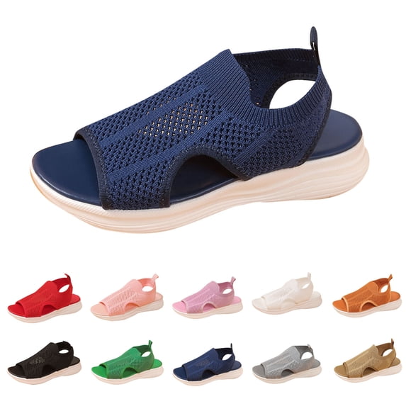 GERsome Women's Wedge Sandals Open Toe Breathable Mesh Walking Shoes Ankle Strap Summer Travel Beach Outdoor Sandals, Dark Blue Size 5.5