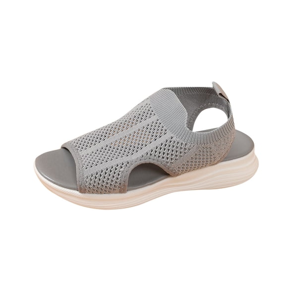 GERsome Women's Wedge Sandals Open Toe Breathable Mesh Walking Shoes Ankle Strap Summer Travel Beach Outdoor Sandals, Gray Size 5.5