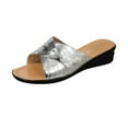 thumbnail image 1 of GERsome Women's Wedge Sandals Open Toe Slip On Comfort Walking Slide Sandals Summer Low Wedge Beach Sandals, Silver Size 9, 1 of 5