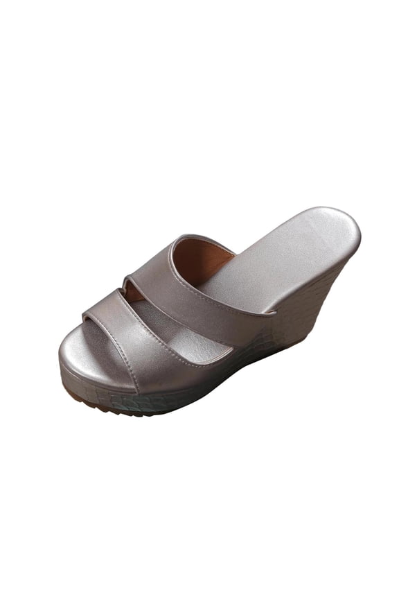 Women's Wedge Sandals Platform Open Toe Slip-On Comfort Summer Beach Wedges Heels Mules, Silver Size 6