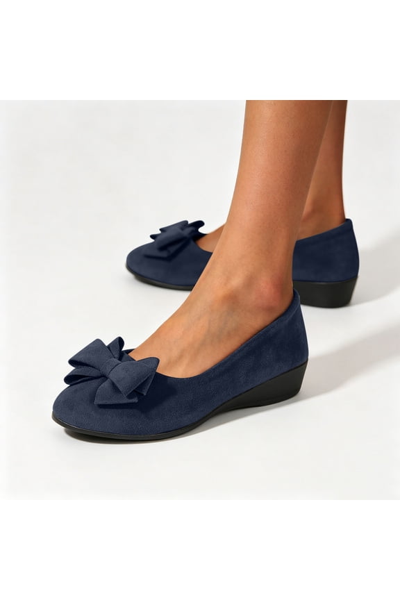 Women's Wedge Shoes Round Closed Toe Low Heels Slip On Dress Shoes for Casual Work Wedding Party, Blue Size 7.5