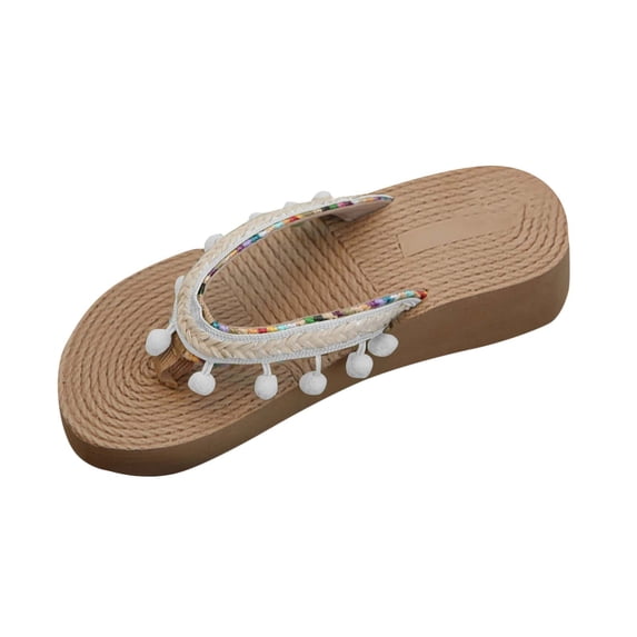 GERsome Women's Wedge Thong Sandals Platform Open Toe Slip On Casual Walking Summer Beach Flip-Flops, Beige Size 7