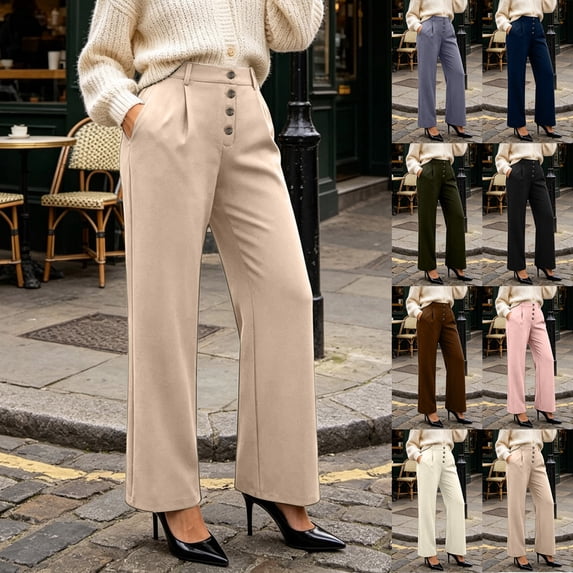 GERsome Women's Wide Leg Drees Pants High Waist Button Work Pants Flowy ...