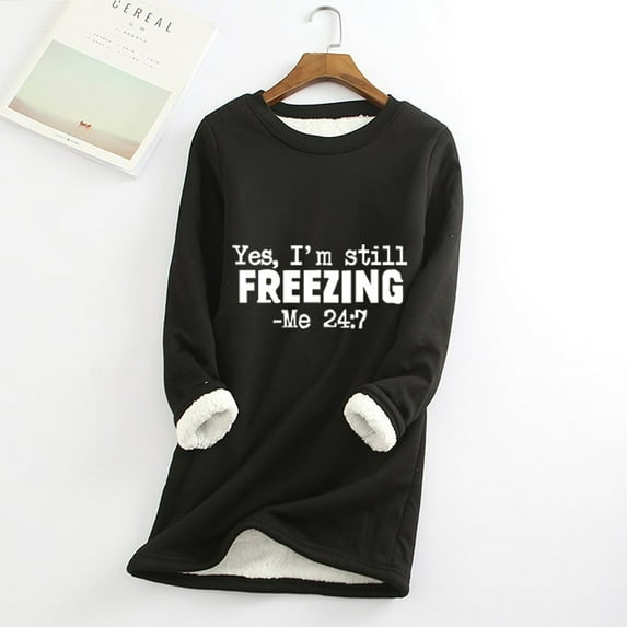 GERsome Women's Winter Fleece Sherpa Lined Crewneck Pullover Sweatshirt Warm Sherpa Lined Fleece Sport Sweatshirt Pullover Loungewear For Women S-XXXXXL Black/L