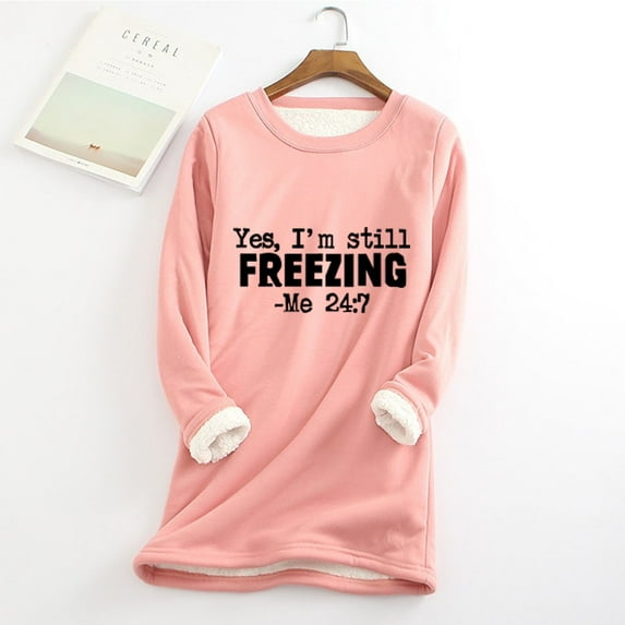 GERsome Women's Winter Fleece Sherpa Lined Crewneck Pullover Sweatshirt Warm Sherpa Lined Fleece Sport Sweatshirt Pullover Loungewear For Women S-XXXXXL Pink/M
